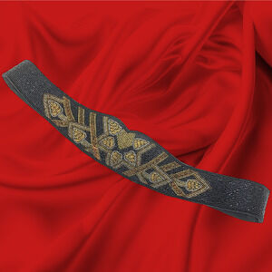 Vintage 1980's Black & Gold Fully Beaded Silk Cummerbund Waist Cinch Belt Sz L